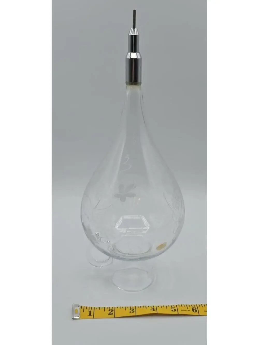 Vintage Etched Glass Decanter Dispenser w/ Floral GrapeDesign & Pour Spout
